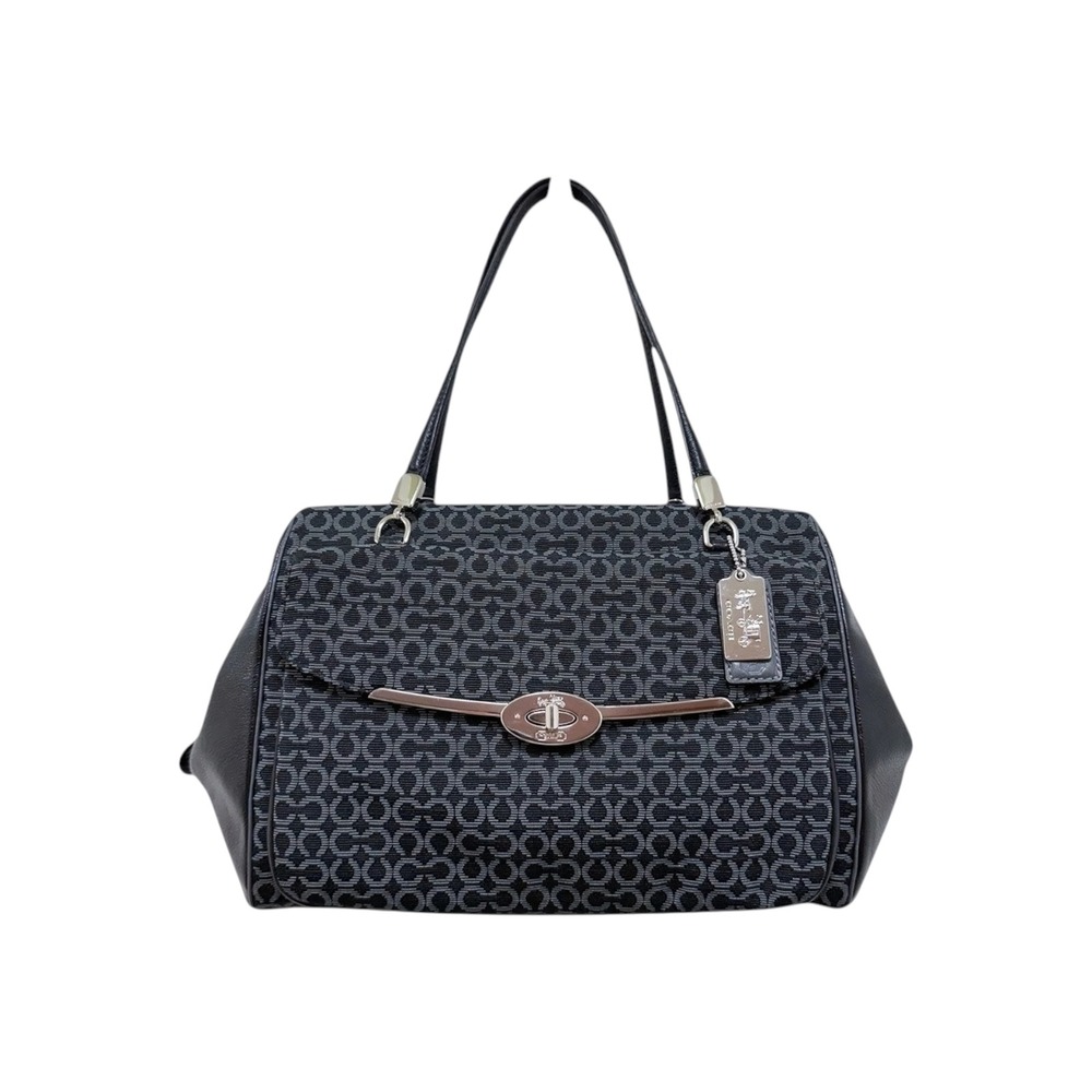 Coach Madison Madeline East West Satchel Op Art Black Gray Leather 25212